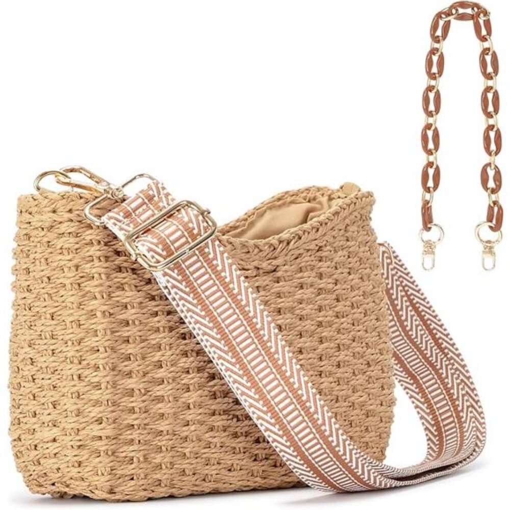 Small Handmade Straw Pocketbook Crossbody Bag for Women, Summer Chic